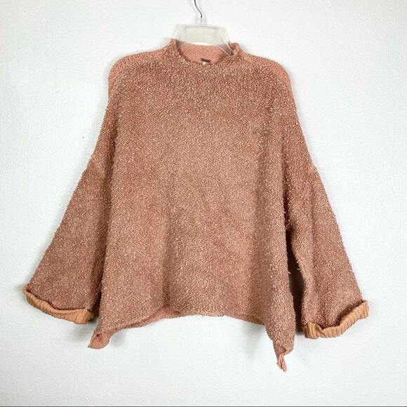Free People Cuddle Up Peachy Pink Oversized Chunky Knit Mockneck Sweater - Picture 5 of 8